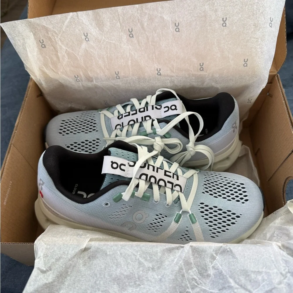 On CloudSurfer Running Women's Light Blue and White Sneakers - Picture 7 of 9